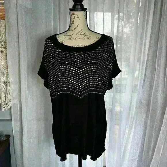 VOCAL PLUS SIZE Womens BLACK SHIRT BLOUSE TOP 3X Gold Silver BEADS Tunic - Picture 1 of 9